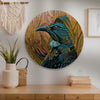 Tui in flax upon timber reworked outdoor art