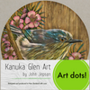 Grey Warbler and manuka flowers reworked art dot
