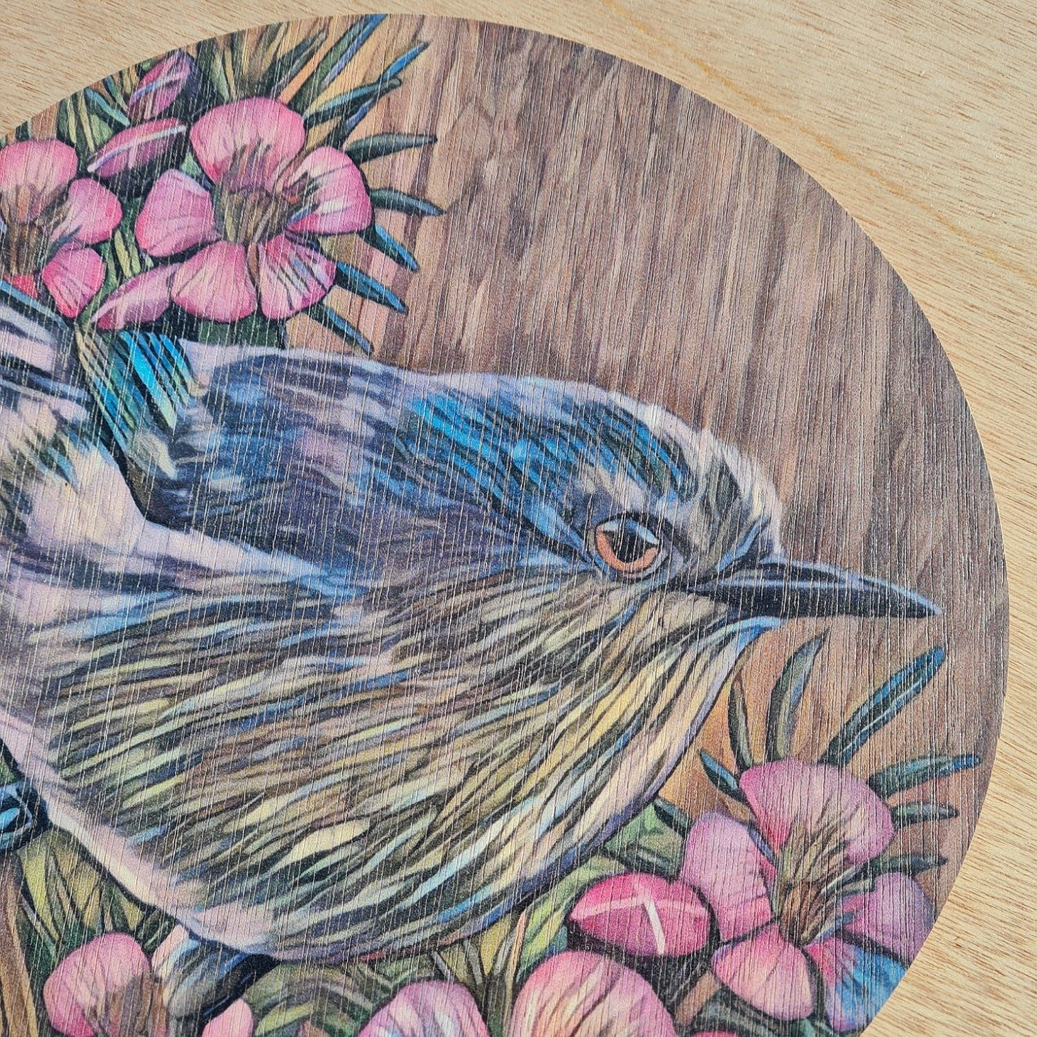 Grey Warbler and Manuka flowers reworked outdoor art